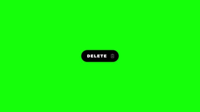 Animated delete button loop with clean design and trash can bin icon on green screen chroma key background in 4K resolution