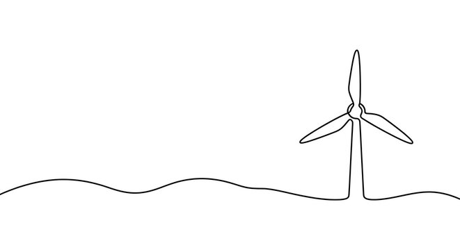 Single Line Art Wind Turbine Renewable Energy Concept Sustainability Illustration Green Technology