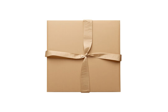 Brown paper parcel wrapped with crossed cord and folded knot