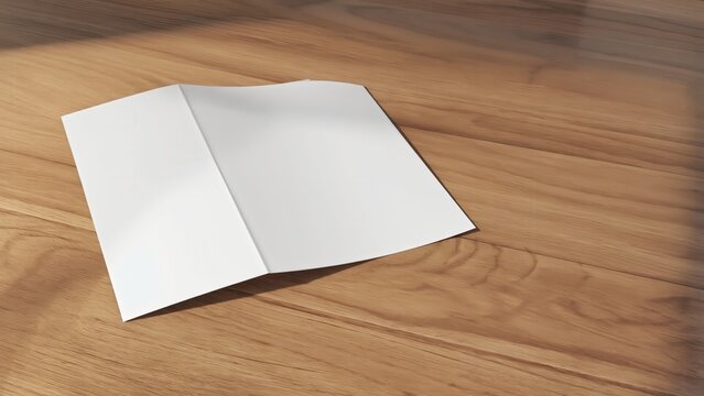 Open blank brochure on wooden table