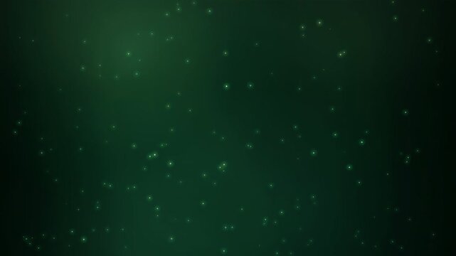 Abstract green glowing particles floating in a dark space for futuristic technology background