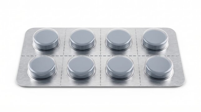 Purple round pills in a silver blister pack