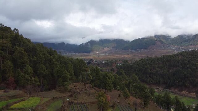 Aerial View of Kedarkantha Trek with Villages and Himalayan Mountains