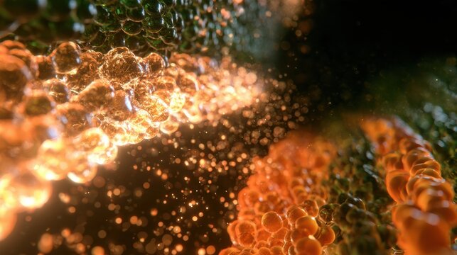Cross-section shows omega-3 rich membrane glowing healthily alongside stiff saturated membrane against a dark background.