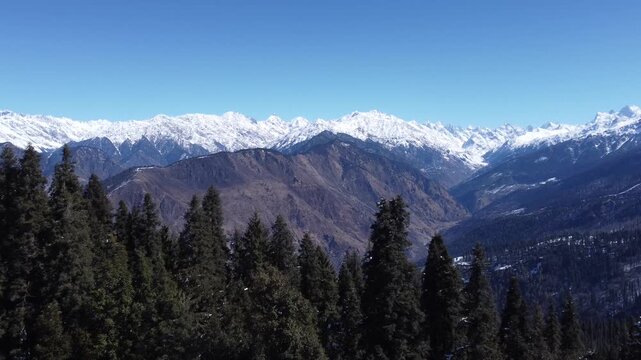 Aerial View of Kedarkantha Winter Trek with Snow Covered Mountains Uttarakhand