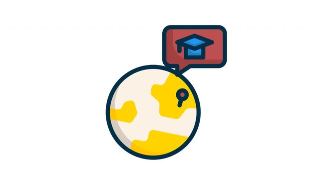 Animated scholarship education concept. Flat 2D motion graphic showing a diploma scroll with red ribbon and a blue graduation cap in a seamless loop on transparent background.