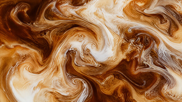 The coffee and milk were stirred together until they blended to create a pattern