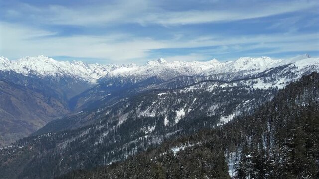 Aerial View of Kedarkantha Winter Trek with Snow Covered Mountains Uttarakhand