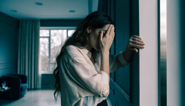 Stressed Woman Experiencing Emotional Distress and Anxiety at Home