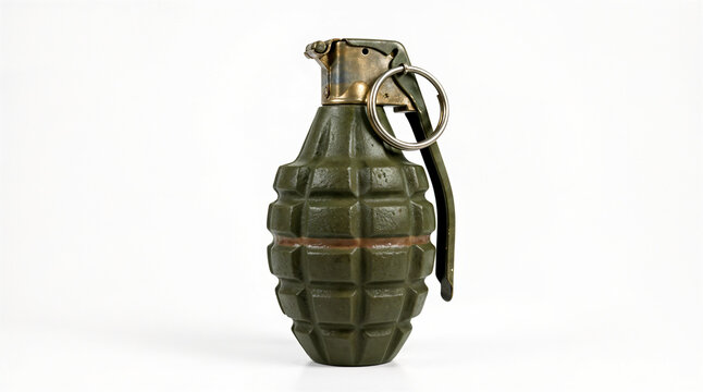 Military hand grenade isolated on white background with clipping path for design work