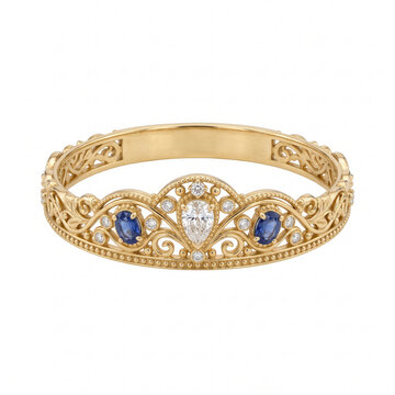 Gold and diamond circlet with sapphires isolated on white background  
