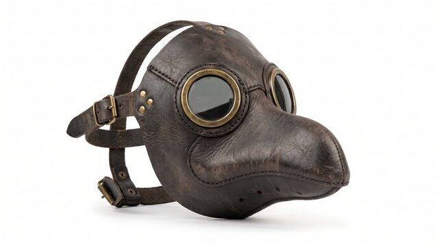 Black leather plague doctor mask with goggles