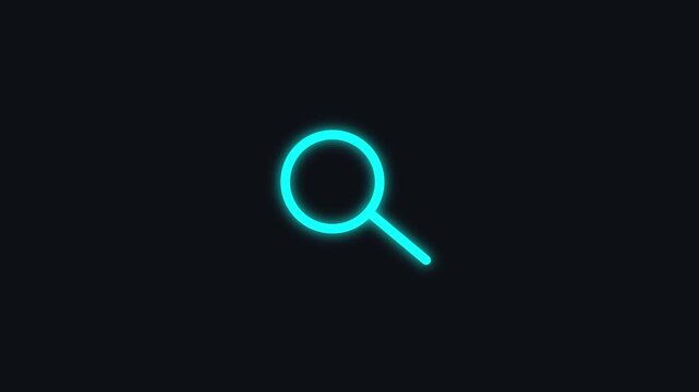 Cyan Search Magnifying Glass Icon Animation on Dark Background