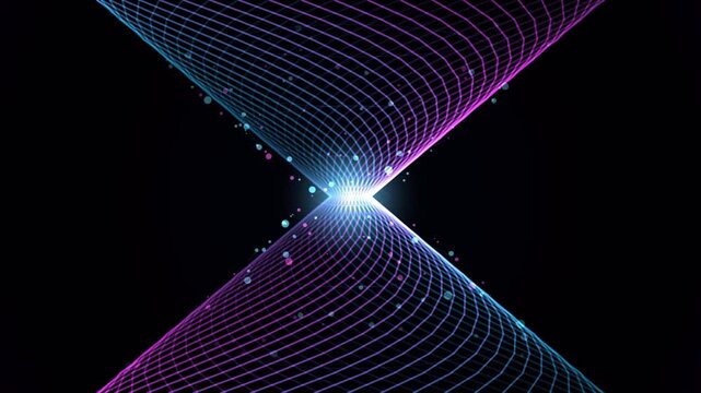 Abstract neon hourglass shape with floating particles glowing Motion Graphic