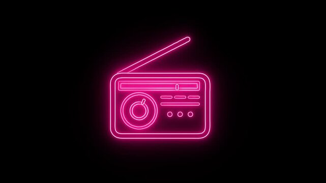 Neon glowing audio Speaker icon .Bright tape recorder icon neon color style background.