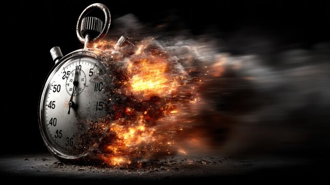 Stunning Explosion Effect with Vintage Stopwatch in Motion Capturing a Moment of Time and Dynamic Energy