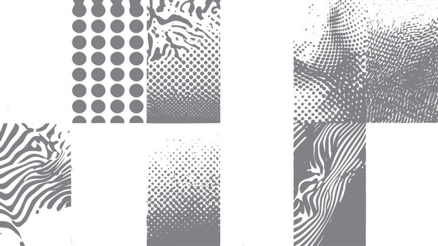 Abstract black and white pattern collection with varied textures shading effects and decorative background elements