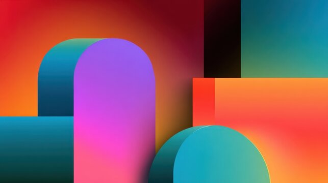 Vibrant Geometric Shapes with Gradient Colors in an Abstract Composition for Creative Backgrounds and Designs