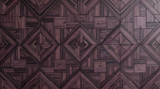 Intricate geometric wood parquet texture, dark walnut timber floor pattern, luxury decorative wooden inlay background for interior design