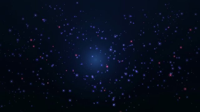Abstract deep space background with shimmering blue stars and cosmic dust in dark void