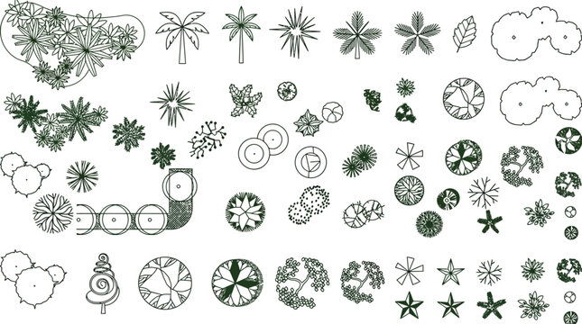 landscape plan symbols and architectural tree top view cad blocks set for site design and blueprint presentation