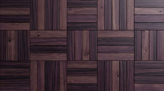 Dark walnut parquet flooring texture, luxury wooden mosaic tile pattern, elegant brown timber paneling for interior design background