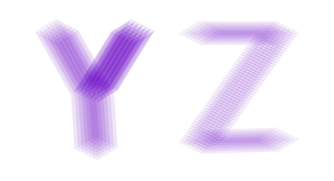 Purple wireframe letters y and z with layered grid pattern on white background