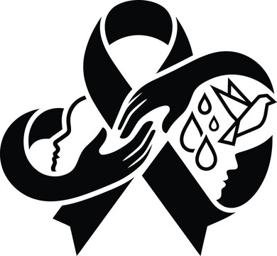 aids awareness ribbon with child silhouette and dove vector graphic illustration for health