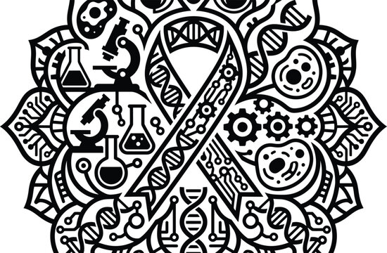dna ribbon awareness ribbon science vector illustration with lab equipment