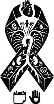 organ donation awareness vector ribbon with heart and vascular system icon