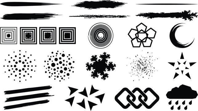 vector illustration set of abstract design elements brush strokes and shapes