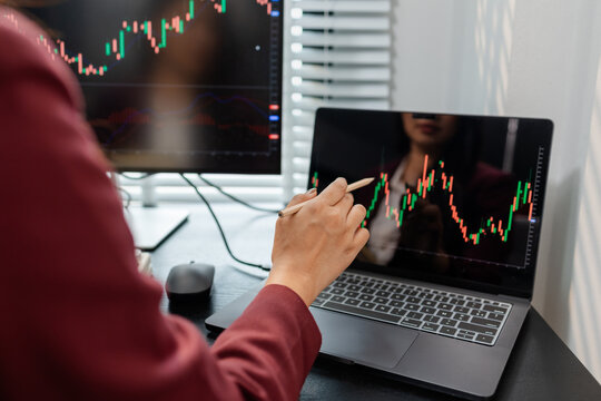 Professional financial market analysis in a modern office, showing investment research, stock market monitoring, technical chart evaluation, and strategic trading decisions for business growth.