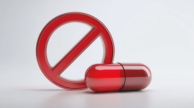 Red capsule with prohibition sign symbolizing danger.