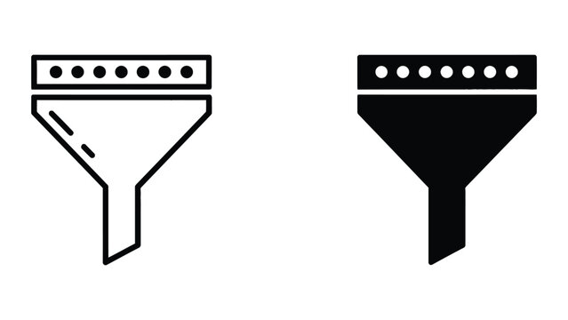 Data funnel filter vector icon set in outline and solid glyph art styles