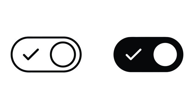 Toggle switch button icon set in outlined and solid black styles for user interface