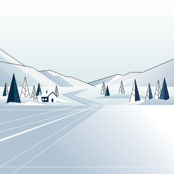Minimalist geometric winter wonderland modern retro style square template have blank space.