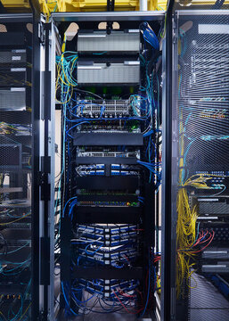 Data Center Server Racks with Network Equipment