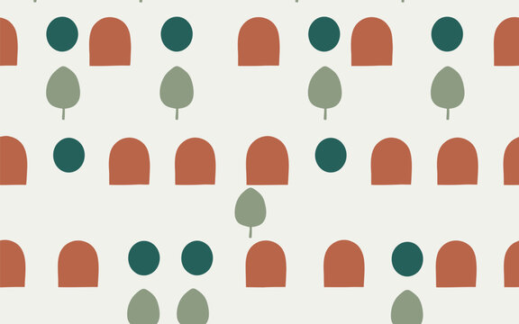 Geometric pattern of arch shapes and green circles with modern background