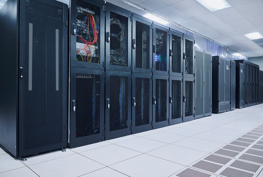 Modern Data Center with Network Server Racks