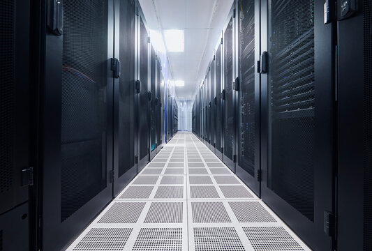 Symmetrical Server Rack Aisle in Modern Data Center