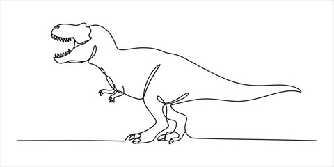 Continuous single line drawing of a fierce t-rex dinosaur roaring with open mouth © Kartik