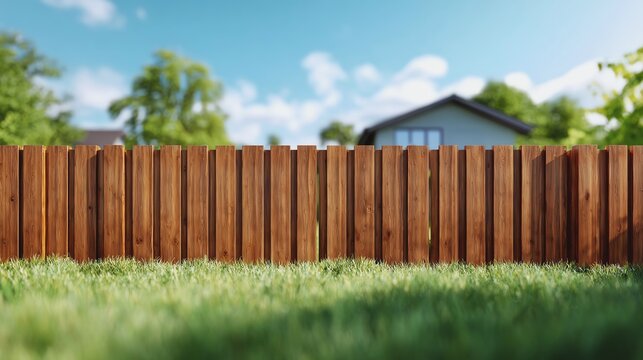 Wooden fence surrounding a green lawn area.