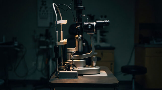 Slit lamp ophthalmology equipment in an eye doctor examination room