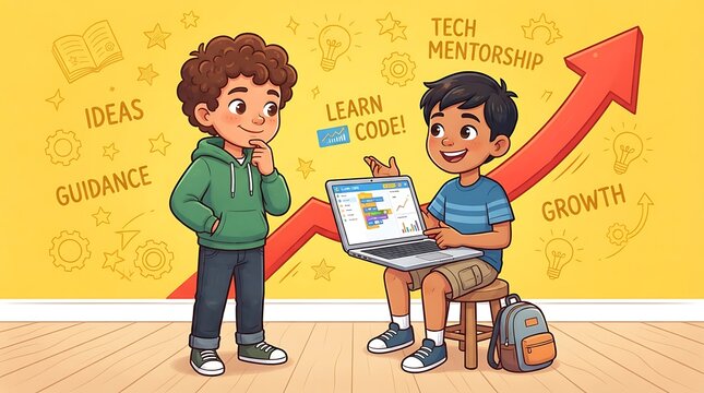 Kids learning to code with tech mentorship