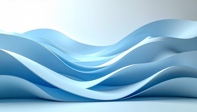 Minimal abstract background with curved layers of blue paper cut waves