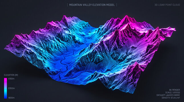 3D Point Cloud Mountain Landscape Elevation Scan Model
