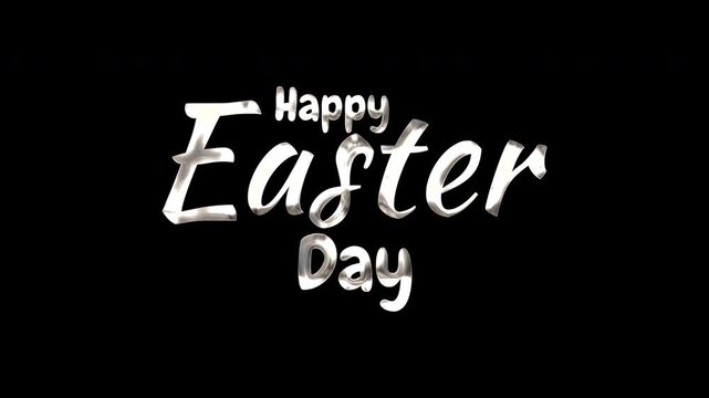 Silver metallic happy easter day text script font shiny bright holiday graphic style. Perfect for easter greeting cards, banners, social media posts.
