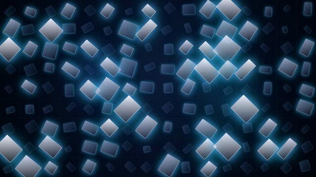 Abstract blue digital background with floating glowing 3D cubes in a dark cyberspace environment