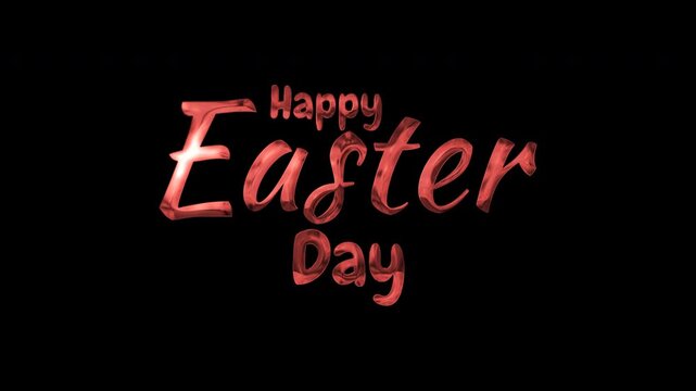 Red shiny metallic happy easter day lettering on black background suitable for greeting cards, social media posts, and holiday designs.