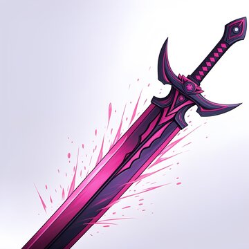 Dark Fantasy Sword with Glowing Pink Energy Slashes and Blood-Like Splatter A Cursed Blade Representing Resilience and Transformation in a Gritty Epic Combat Atmosphere.